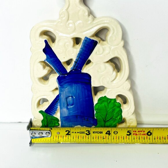 Fred Roberts Co. Porcelain Dutch Windmill Design Set 2 Ceramic White Blue Green - Picture 11 of 12